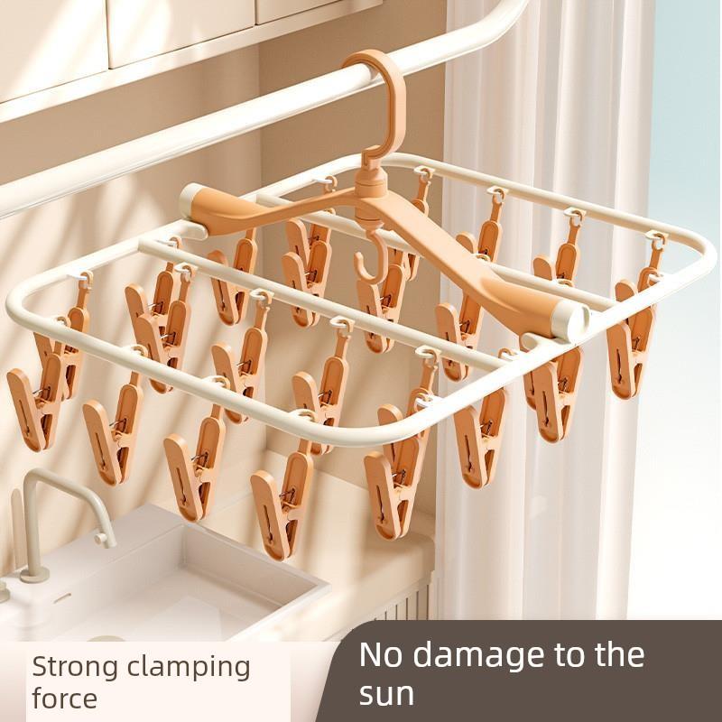 阳台晒袜子神器圆盘晾衣架多夹子挂袜子折叠晾晒架家用防风带夹子