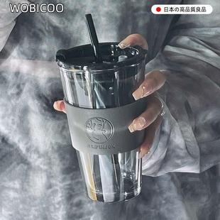女办公室轻奢玻璃杯男生带吸管咖 官方旗舰店正品 水杯2025新款