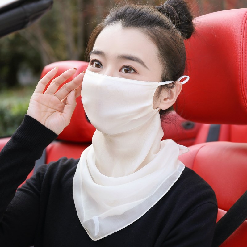 100桑蚕丝口罩防晒面纱女遮脸面罩一体围巾护颈丝巾薄款透气夏天