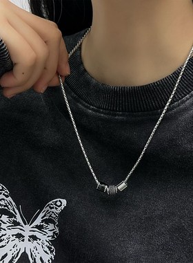 转运珠小蛮腰黑色古巴项链男钛钢潮流嘻哈情侣纪念日礼物送男友