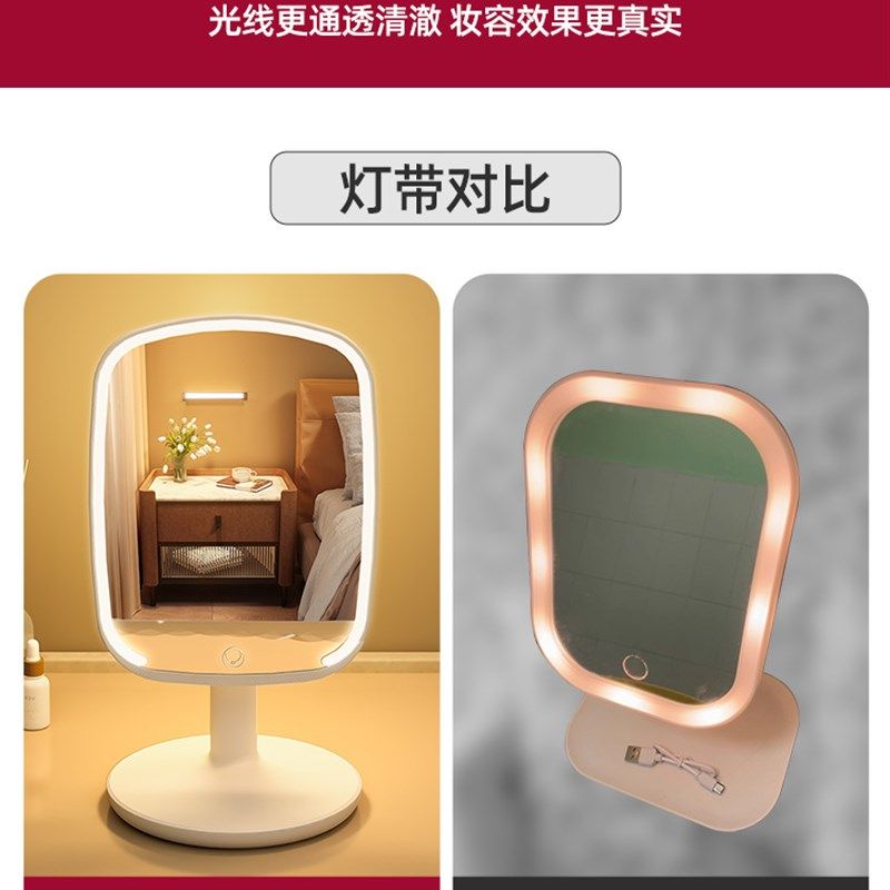 便携化妆镜折叠带灯梳妆镜台式桌面led补光网红美妆镜子女生礼物,家庭/个人清洁工具,LED化妆镜,淘宝优惠券,粉丝福利购,淘宝优惠卷