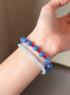 绿色Ni江夏中国风红蓝对比蓝玉心手链,新的中国风,可访问的豪华,