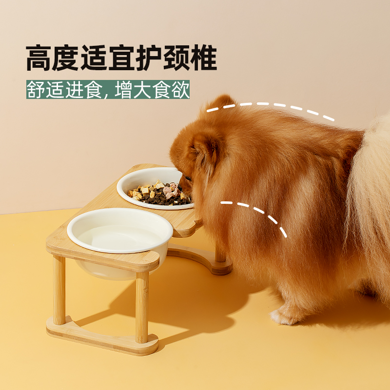 陶瓷狗碗狗食盆双碗大型犬狗粮碗大号水盆护颈金毛柯基防打翻狗碗