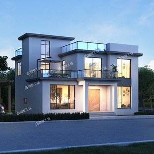 2311农村二层现代自建房小别墅设计图纸3间O带阳台平顶施工效果图