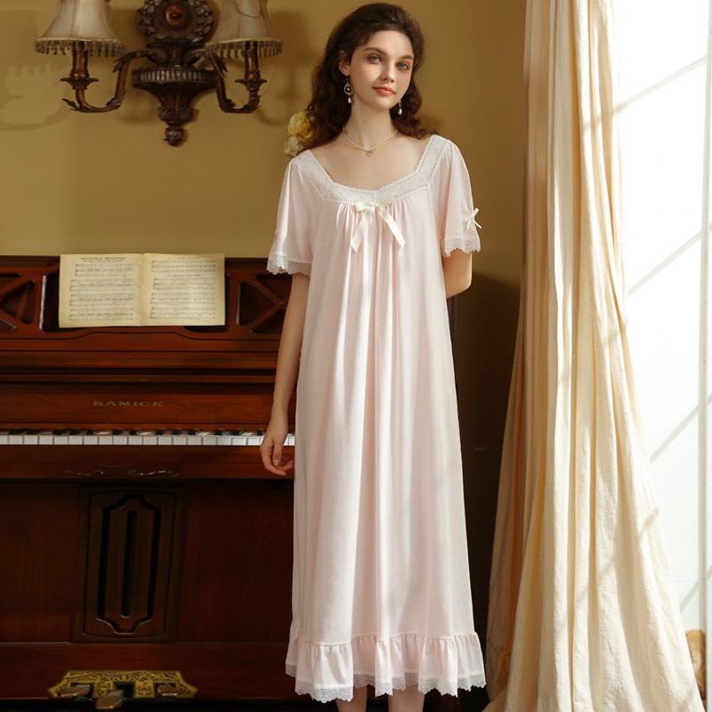宫廷睡裙女款纯棉女短袖2025新款法E式公主风睡衣夏季长款大码长