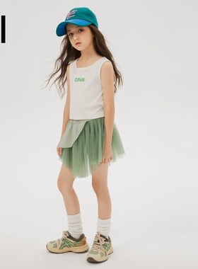 ei童装女童假两件网纱短裙春装2024新款防走光运动短裤亲子装