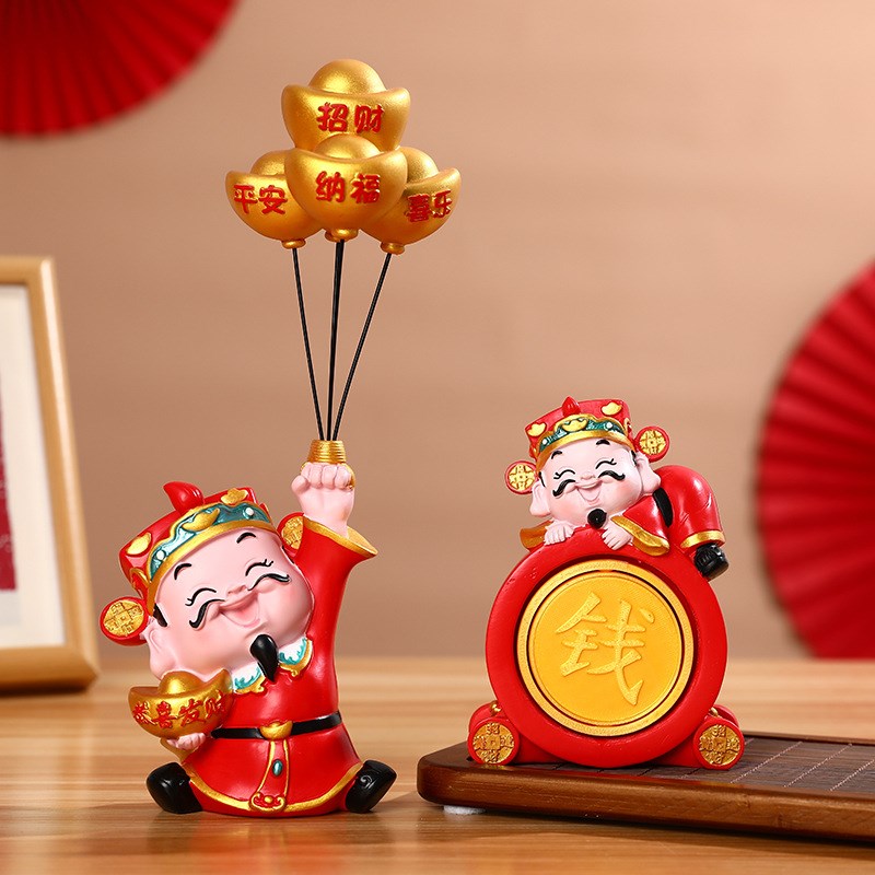 欢喜财神气球托盘收纳摆件商铺收银台家居电视柜装饰用品树脂工艺