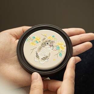 可爱猫咪陶瓷杯垫吸水功夫茶具茶道配件电木隔热垫圆形防烫茶杯托