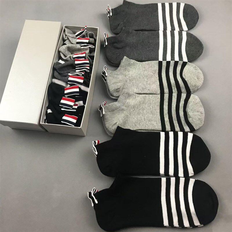 经典织带条纹tb袜子纯棉男女款情侣船袜隐形短筒夏季防臭运动短袜