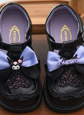 女童皮鞋真皮库洛米公主鞋2024新款春秋小女孩童鞋银黑色儿童单鞋