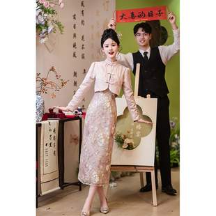 新中式改良旗袍高级感修身订婚回门礼服香槟色小众轻奢敬酒服夏女