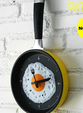 创意正品时乐锅 煎蛋锅挂钟 煎蛋平H底锅时钟 厨房摆设时尚摆件