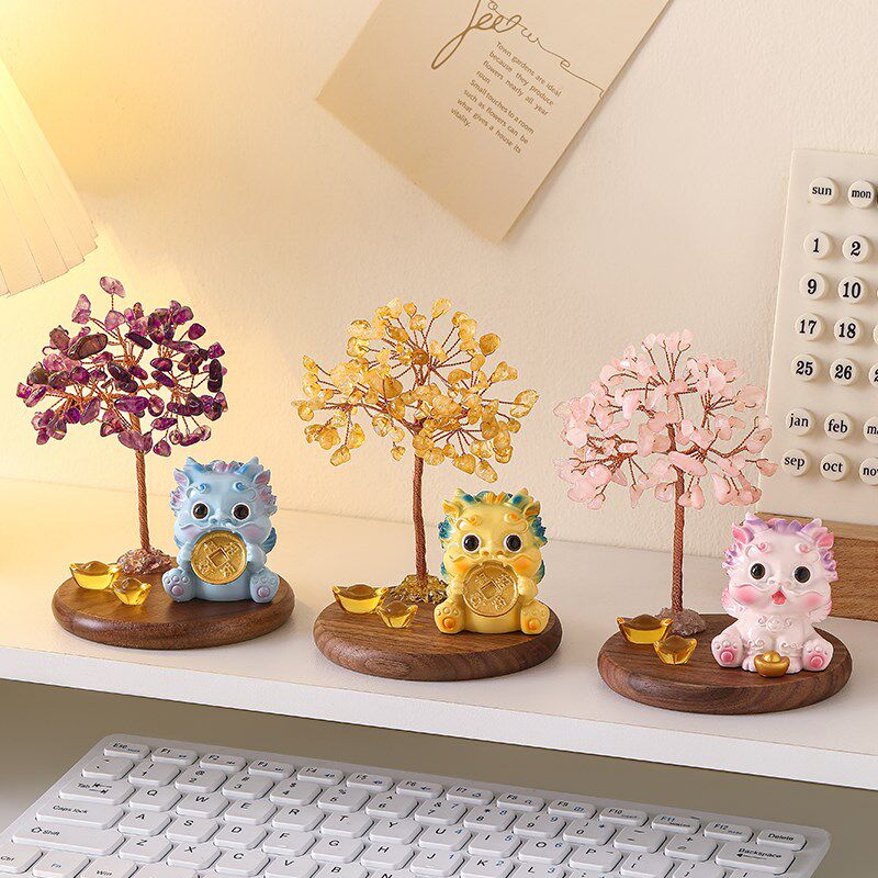 天然黄水晶紫水晶招财貔貅发财树摆件办公室工位玄学桌面装饰好物