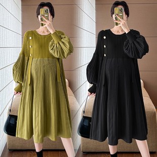 大码孕妇装d卫衣裙秋冬宽松针织连衣裙毛衣女韩版气质遮屁股200斤