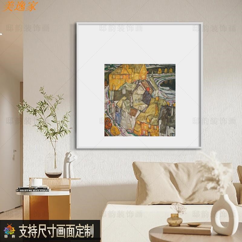现代高级感正方形卧m室挂画民宿客厅餐厅壁画奶油风酒店床头装饰图片