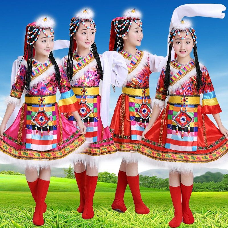 新款藏族舞蹈演出服装女少数民族服装儿童民族服饰西藏表演服水袖,童装/婴儿装/亲子装,儿童演出服,淘宝优惠券,粉丝福利购,淘宝优惠卷