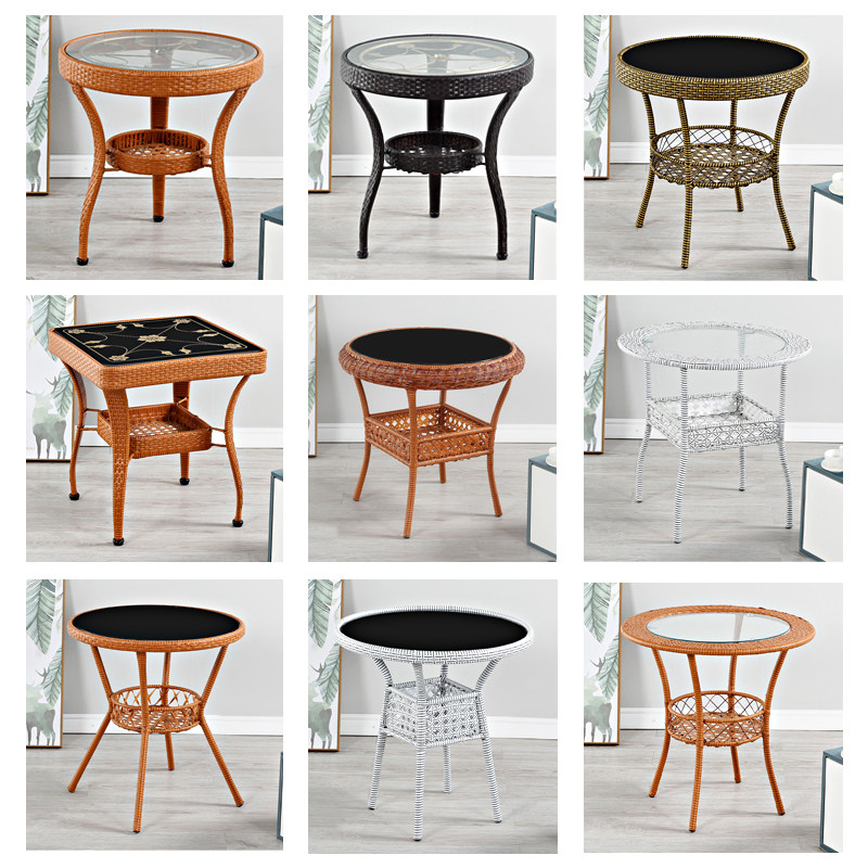 藤编小圆桌方桌子小茶桌三件套玻璃茶几欧式咖啡桌椅床头简约卧室,住宅家具,茶几,淘宝优惠券,粉丝福利购,淘宝优惠卷