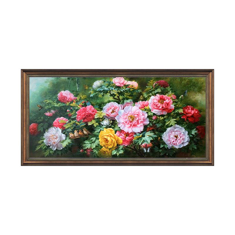 牡丹花卉客厅油画j美式卧室装饰画欧式餐厅壁画新中式花开富贵挂图片