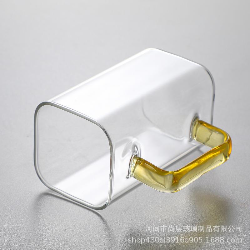 包邮方形六色把手玻璃杯水杯透明牛奶果汁饮料绿茶杯单层泡茶杯