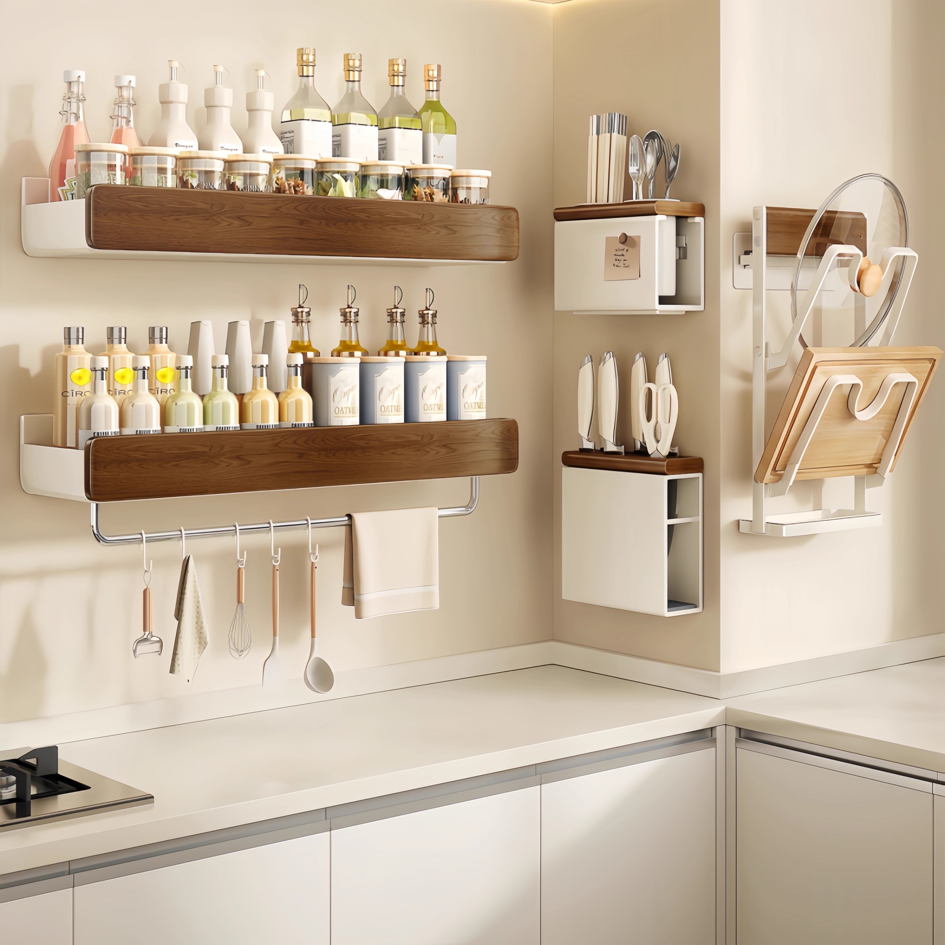 胡桃木中古风厨房置物架2025新款