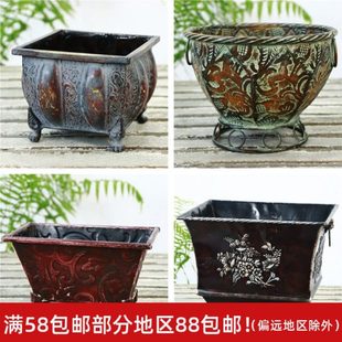 复古铸铁品器孤家居铁艺植物 合 集植物盆装 饰花浮雕欧式 花盆美式