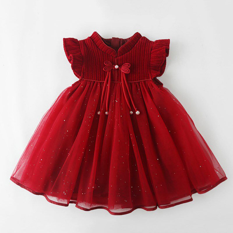 女童背心裙秋冬裙子新款马甲裙儿童连衣裙宝宝红色纱裙洋气公主裙