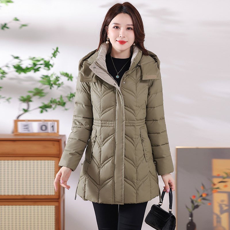 羽绒棉服女中长款2024新款加厚保暖冬季棉袄中老年妈妈装外套棉衣
