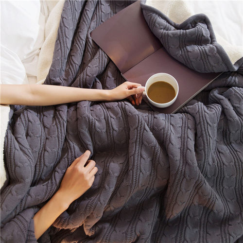 北欧沙发盖毯加绒加厚粗毛线编织样板房装饰休闲午睡针织毛毯被子