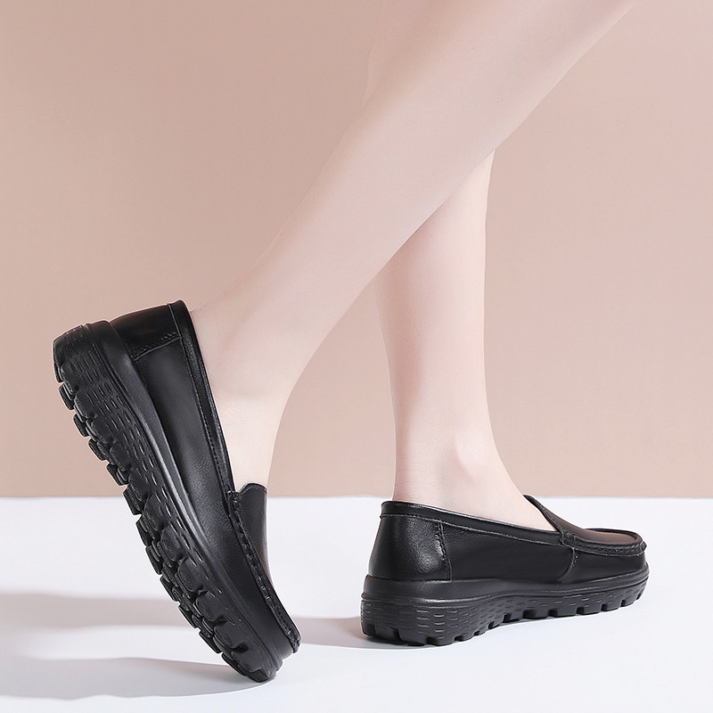 夏季医护士鞋女透气防臭防滑软底增高真皮黑色工作鞋女不臭脚单鞋