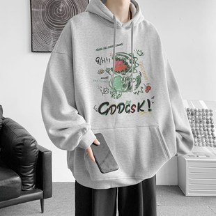 600G重磅纯棉卫衣男生秋冬季浅色宽松连帽衫情侣大码休闲外套潮流