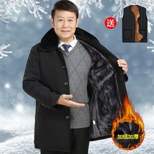 冬季中老年棉衣加绒加厚中长款爸爸冬装保暖棉袄男装外套冬天衣服