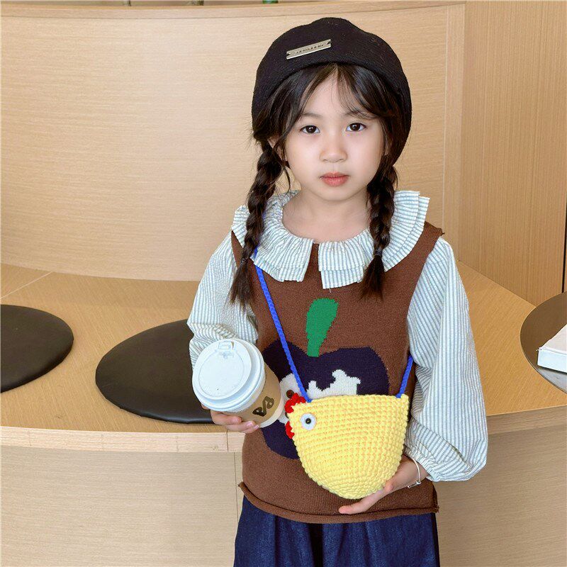 毛线儿童装饰包包超萌手工小鸡女童编G织斜挎包可爱零钱包宝宝户