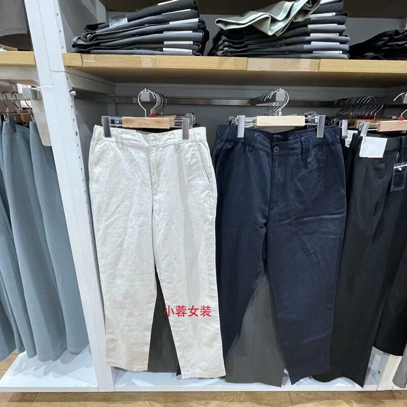 日单男装夏季棉麻混纺直筒休闲裤轻薄宽松潮流长裤九分裤455497