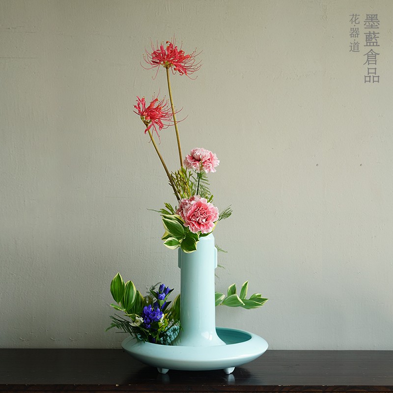 小原流花器回响双耳瓶禅意陶瓷中式插花器皿日式花道花瓶投入瓶