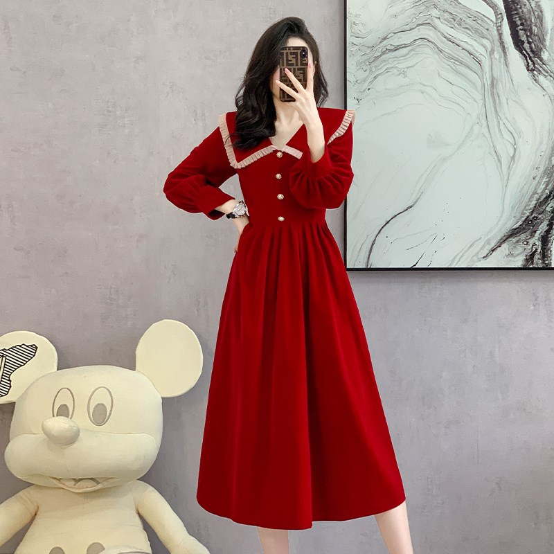 敬酒服新娘平时可穿秋款季2024新款长袖回门红色连衣裙礼服小个子