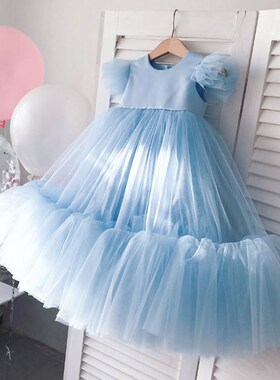 儿童生日蓬蓬公主裙子花童白色婚纱裙女童礼服连衣裙宝宝表演出服