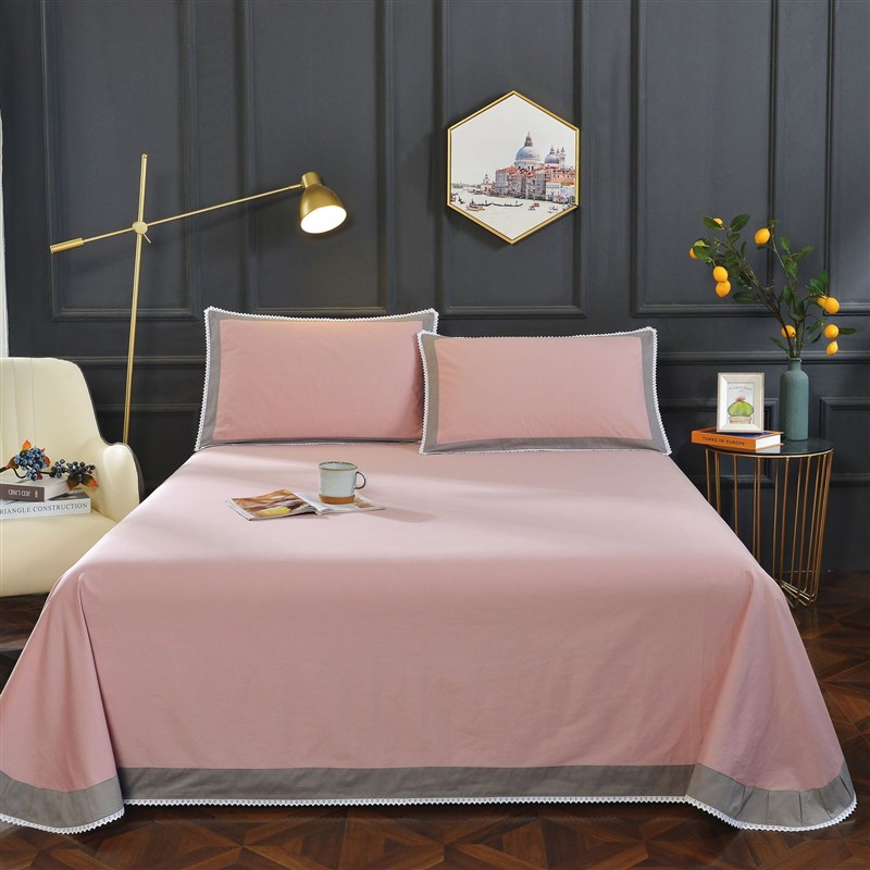 床单纯棉被单单件全棉单人枕套三件套四季双人秋冬纯色带花边加厚
