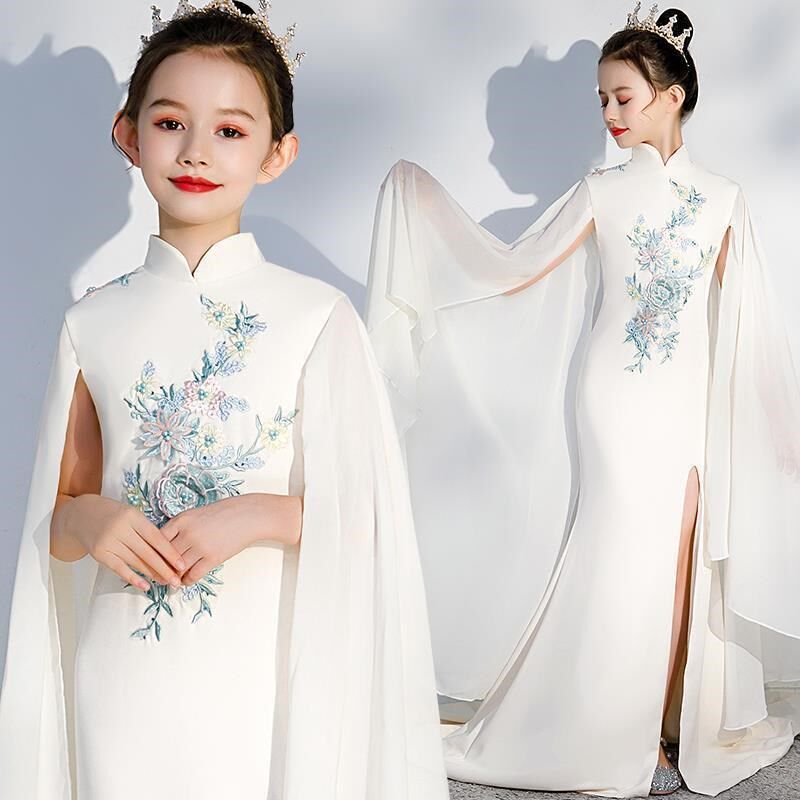 2024新款女童鱼尾裙模特走秀晚礼服公主裙雪纺洋气儿童钢琴演出服