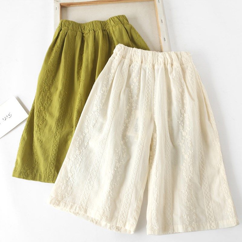 女童夏季裤子纯棉薄款短裤儿童2024新款阔腿裤小女孩休闲裤七分裤