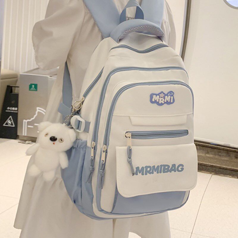 书包女初中生高中学生小学生女孩高颜值蓝色大容量背包女生双肩包