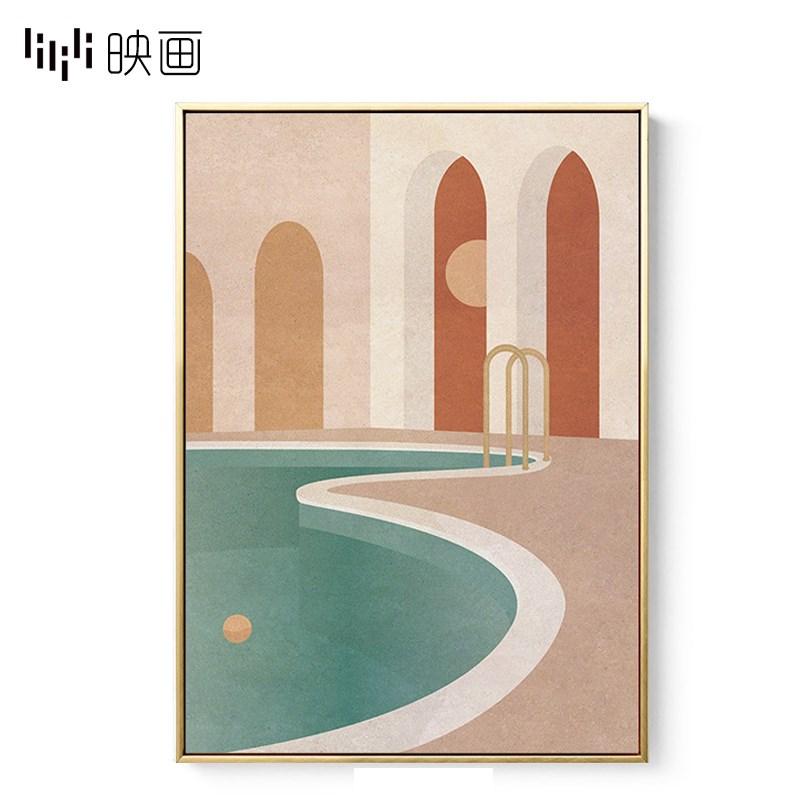 沙发背景a墙装饰画现代简约客厅竖版挂画餐厅几何壁画扁平风建筑图片