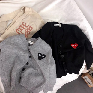 韩国儿童包芯纱V领长袖针织开衫 男女童纯色毛衣宝宝秋款实用外套