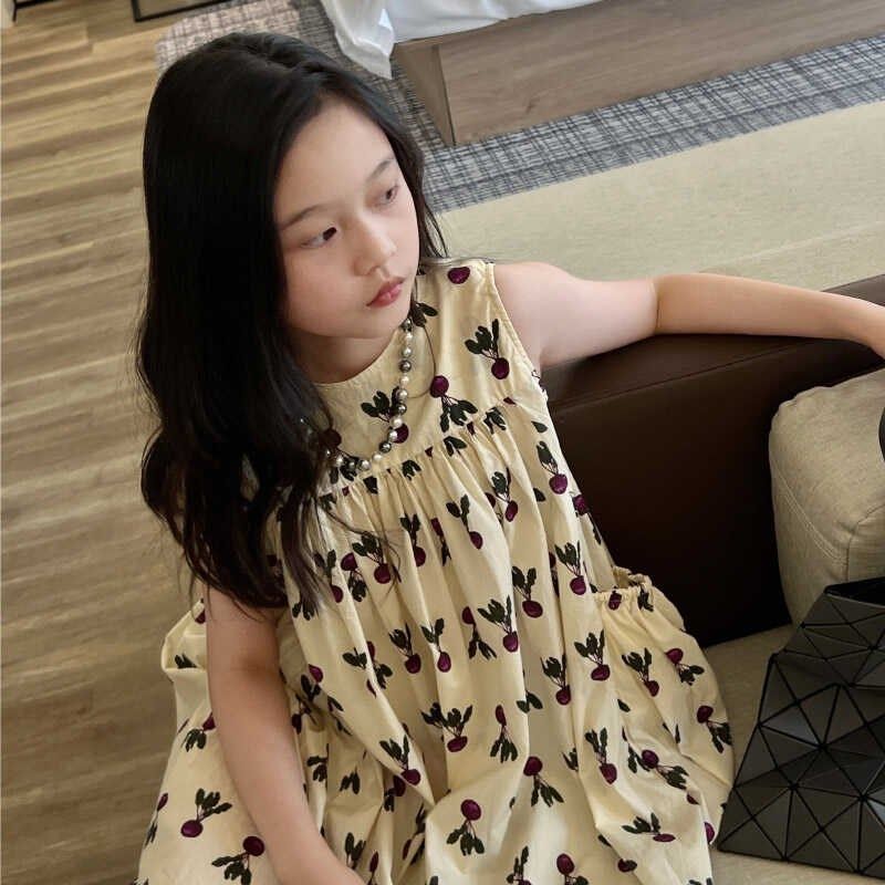 美妞之城女童中长款连衣裙背心裙洋气小女孩裙子2024夏季新款童装