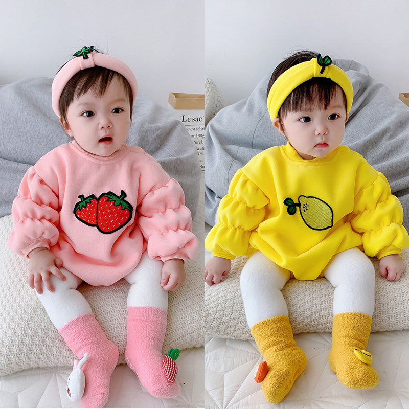 网红婴儿衣服秋冬套装洋气公主0一1岁女宝宝包屁衣外出加绒连体衣