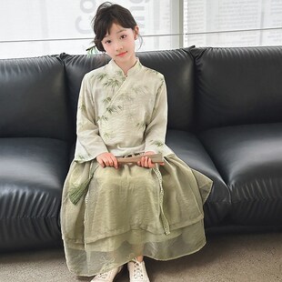 女童汉服春秋款2024新款儿童国风新中式唐装连衣裙子女孩春季套装
