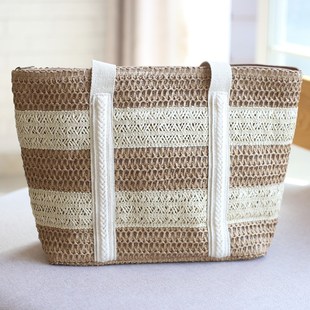 纸绳双色草编包手提大容量沙滩包单肩休闲时尚 编织包女包手工文艺