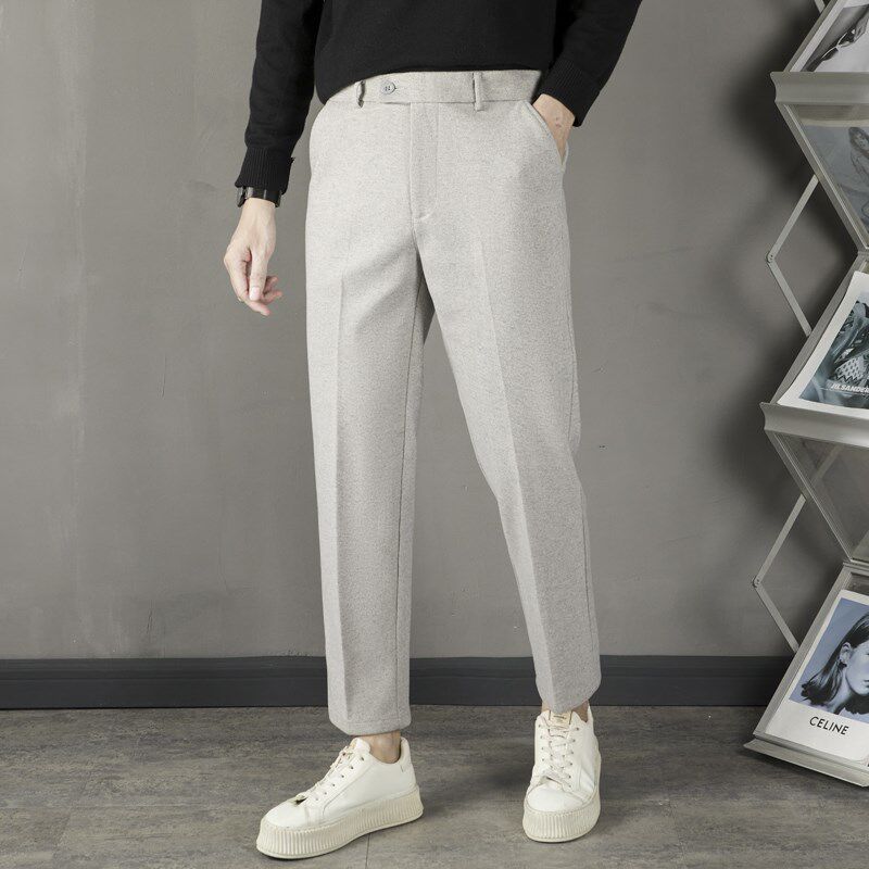 男生毛呢九分西装裤子直筒西装休闲裤垂感修身西裤男轻熟风西裤男