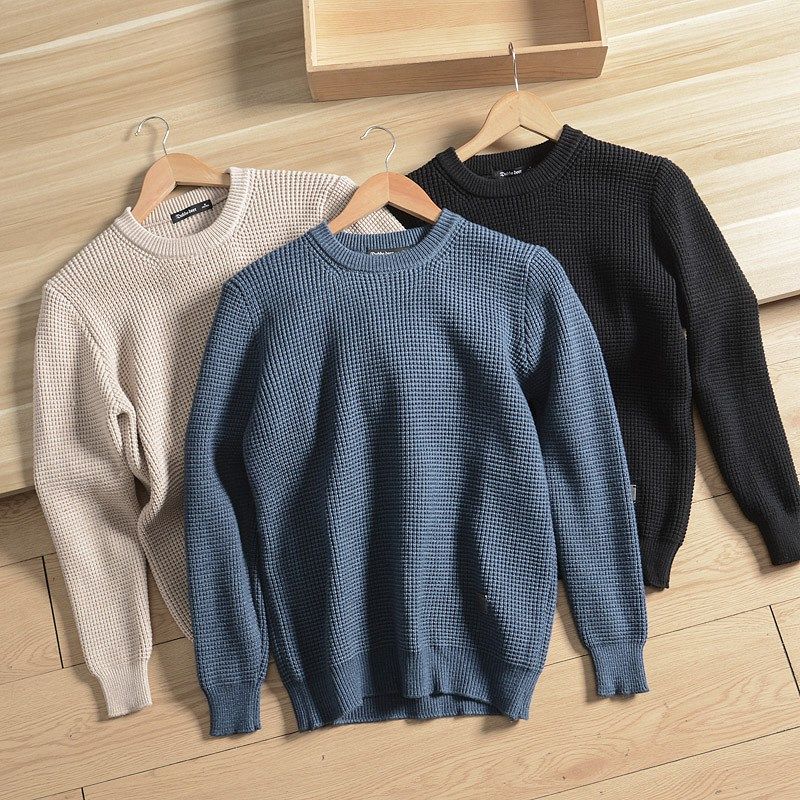 不起球不缩水可贴身!元宝针工艺日系复古风秋冬圆领毛衣男针织衫