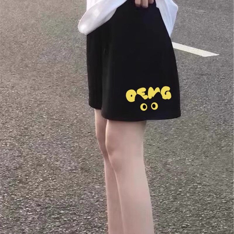 纯棉黑色短裤女夏季美式宽松外穿小个子运动休闲百搭五分阔腿裤子