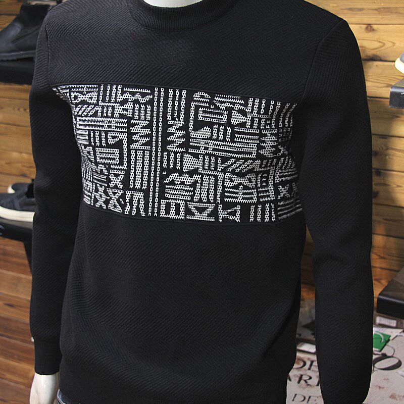 民族风拼接撞色男针织毛衣秋冬圆领修身时尚保暖男针织衫毛线衣